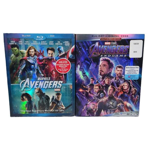 Marvel Avengers 2012 & Endgame 2019 Blu-Ray Movies With Bonus Disc Pre-owned - Picture 1 of 8
